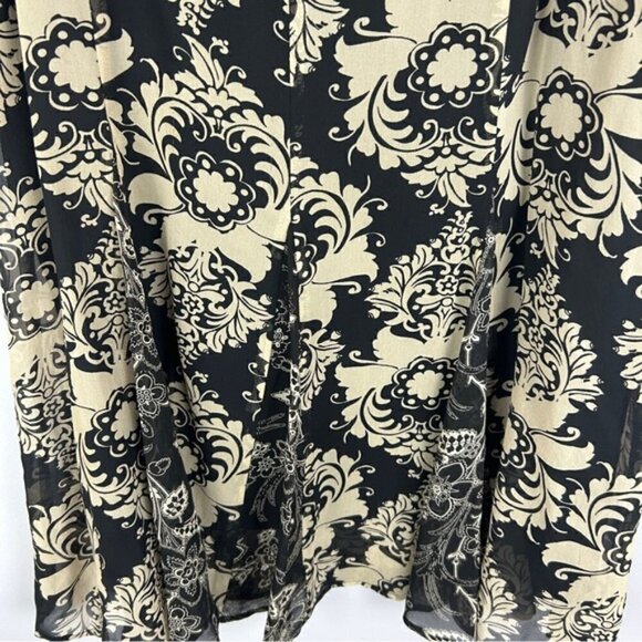 Mac & Jac Silk Floral Embellished Knee High Skirt Size 14 Black Tan - Picture 4 of 10